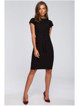 S239 Pieštuko silueto suknelė su dirželiu - juoda