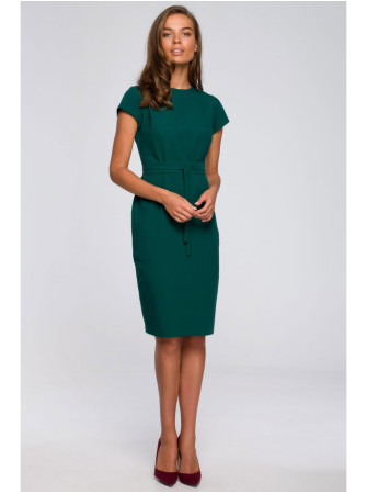 S239 Pieštuko silueto suknelė su dirželiu - žalia