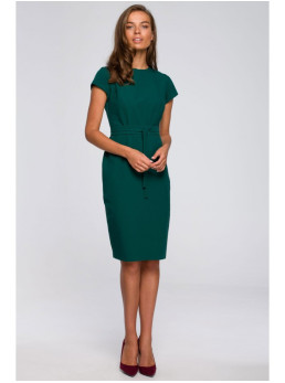 S239 Pieštuko silueto suknelė su dirželiu - žalia