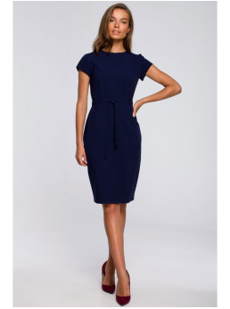 S239 Pieštuko silueto suknelė su dirželiu - tamsiai mėlyna