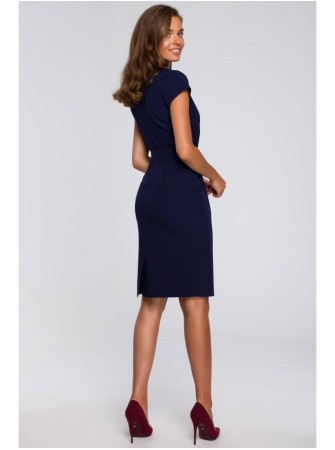 S239 Pieštuko silueto suknelė su dirželiu - tamsiai mėlyna