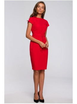 S239 Pieštuko silueto suknelė su dirželiu - raudona