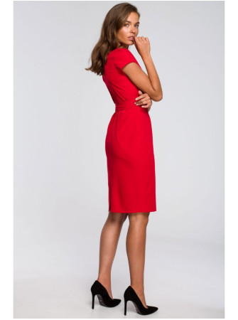 S239 Pieštuko silueto suknelė su dirželiu - raudona