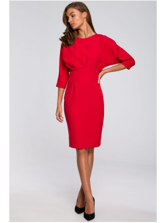 S242 Suknelė su šikšnosparnio rankovėmis - raudona