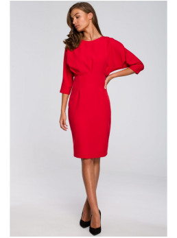 S242 Suknelė su šikšnosparnio rankovėmis - raudona