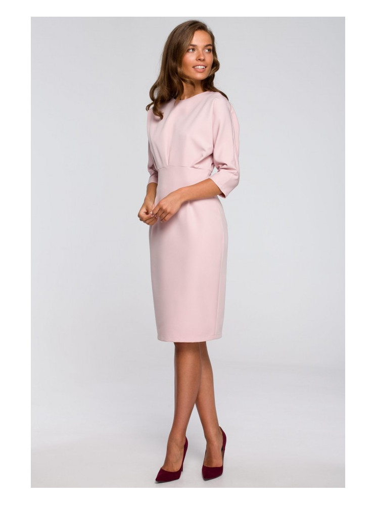 S242 Suknelė "Šikšnosparnio" rankovėmis - pudros