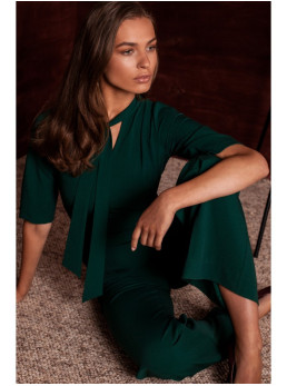 S243 Elegantiškas kombinezonas su kaklaraiščiu - žalia