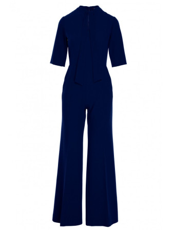 S243 Elegantiškas kombinezonas su kaklaraiščiu - tamsiai mėlyna