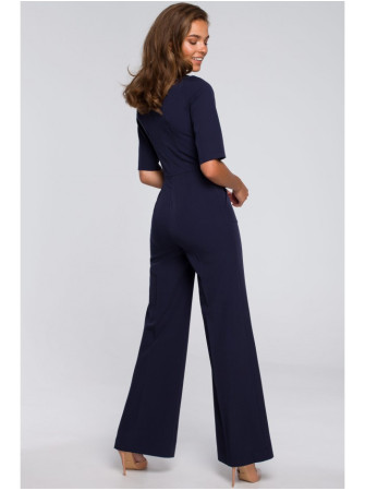 S243 Elegantiškas kombinezonas su kaklaraiščiu - tamsiai mėlyna
