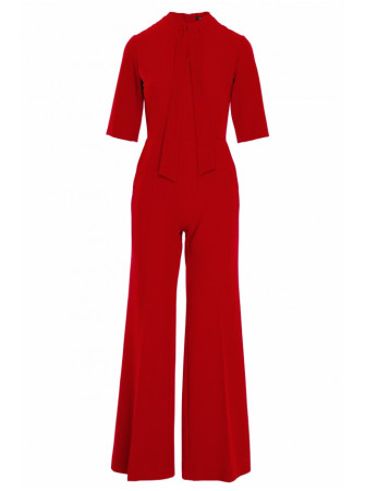 S243 Elegantiškas raudonas kombinezonas su kaklaraiščiu - raudona