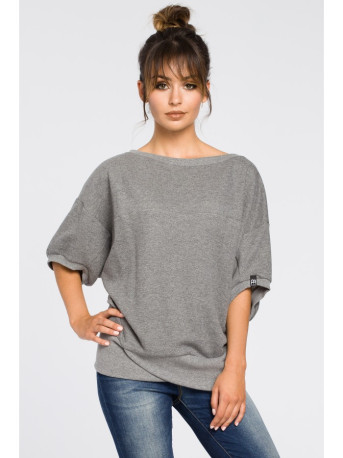 B048 Oversized blouse with a wrap detail - grey