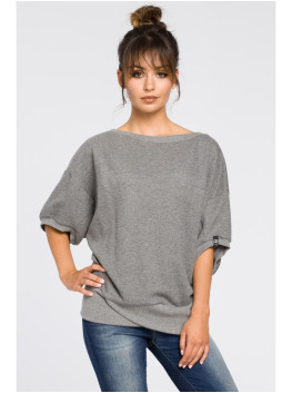 B048 Oversized blouse with a wrap detail - grey
