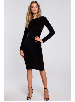 M565 Aksominė pieštuko silueto suknelė - juoda