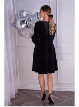 M566 Aksominė laisvo stiliaus suknelė - juoda