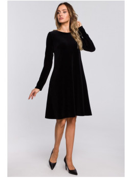 M566 Aksominė laisvo stiliaus suknelė - juoda