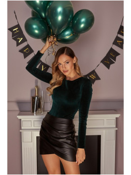 M568 Mini sijonas su imitacinės odos apvadu - juoda