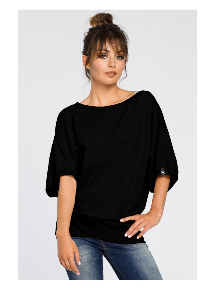 B048 Didelė palaidinė su apjuosimo detale - juoda