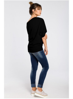 B048 Didelė palaidinė su apjuosimo detale - juoda