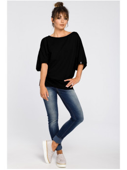 B048 Didelė palaidinė su apjuosimo detale - juoda