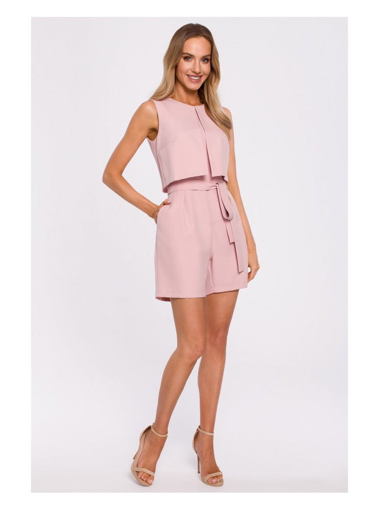 M574 Dvisluoksnis kombinezonas be rankovių - pudros