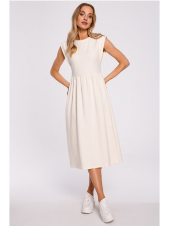 M581 Aukštu liemeniu suknelė be rankovių - kreminė