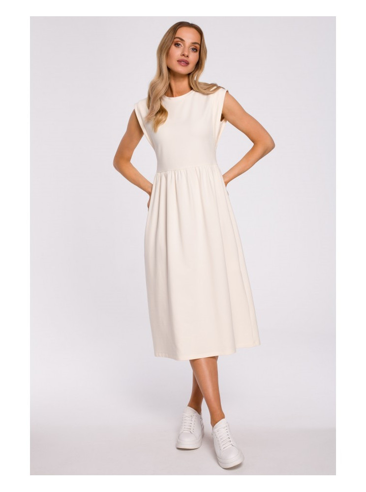 M581 Aukštu liemeniu suknelė be rankovių - kreminė