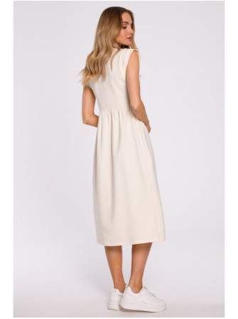 M581 Aukštu liemeniu suknelė be rankovių - kreminė