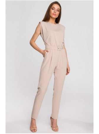 S259 Besiūlis kombinezonas be rankovių su paaukštintais pečiais - smėlio