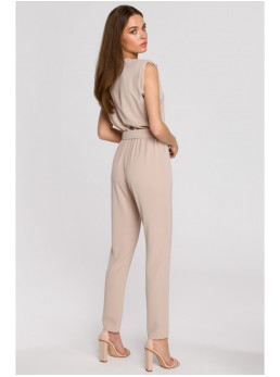 S259 Besiūlis kombinezonas be rankovių su paaukštintais pečiais - smėlio