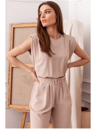 S259 Besiūlis kombinezonas be rankovių su paaukštintais pečiais - smėlio