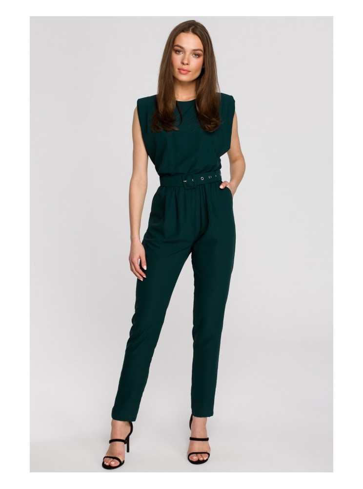 S259 Besiūlis kombinezonas su paaukštintais pečiais - žalia