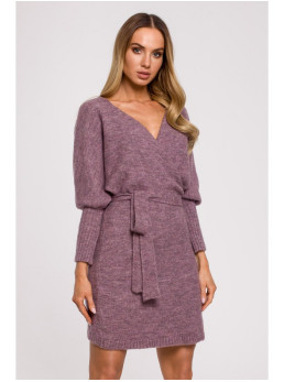 M631 Suvyniojama suknelė-megztinis su raišteliu - viržių