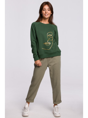 B167 Pullover top with a print in the front - lawn green
