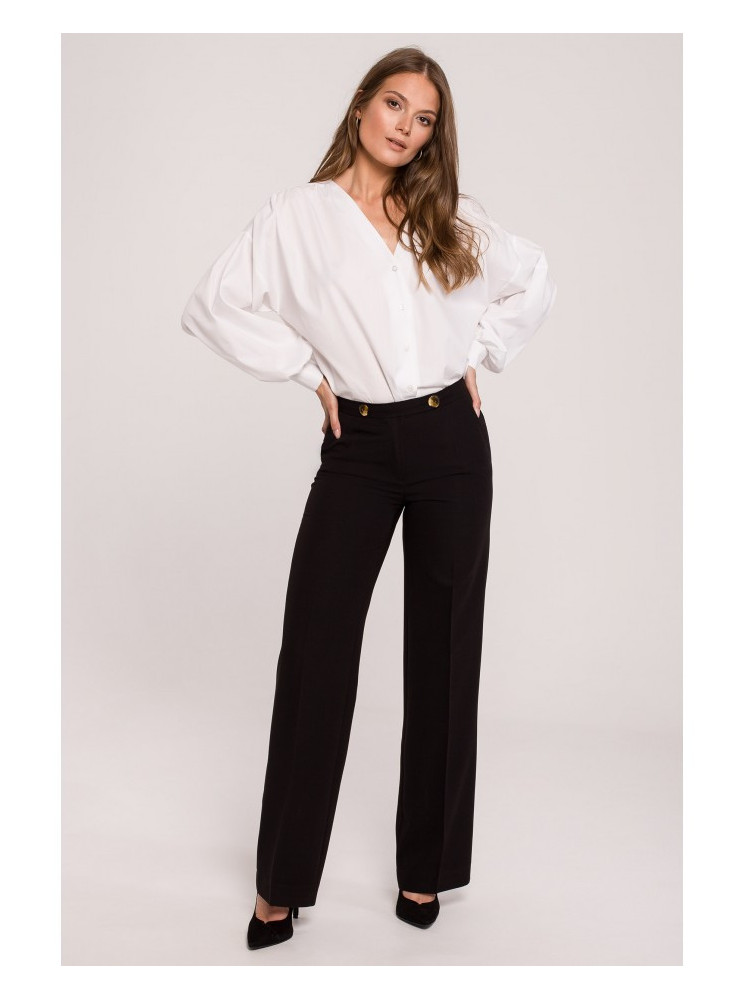 .K114 Klasikinio kirpimo tiesaus silueto kelnės - juoda