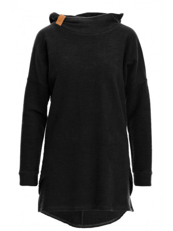 B176 Textured knit pullover top with rounded hem - black