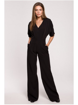 S285 Plataus silueto kombinezonas su V formos iškirpte - juoda
