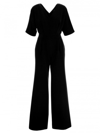 S285 Plataus silueto kombinezonas su V formos iškirpte - juoda