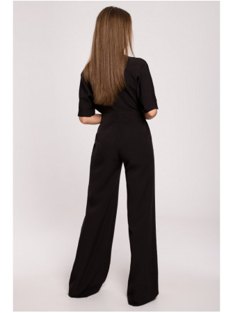 S285 Plataus silueto kombinezonas su V formos iškirpte - juoda