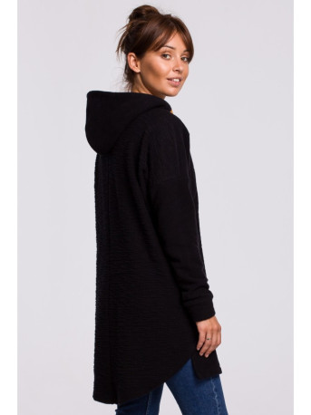 B176 Textured knit pullover top with rounded hem - black