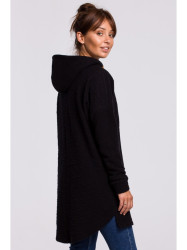 B176 Textured knit pullover top with rounded hem - black