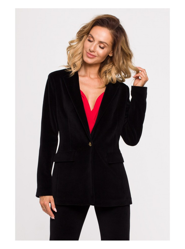 M643 Vienbutonis velvetinis švarkas - juoda