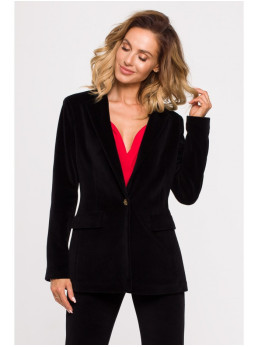 M643 Vienbutonis velvetinis švarkas - juoda