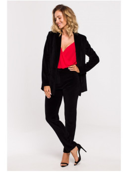 M643 Vienbutonis velvetinis švarkas - juoda