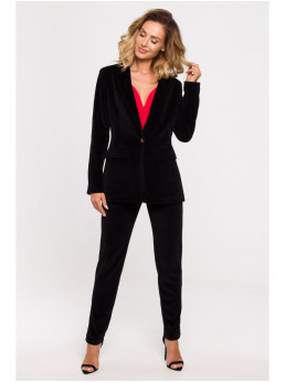 M643 Vienbutonis velvetinis švarkas - juoda