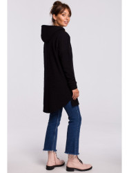 B176 Textured knit pullover top with rounded hem - black