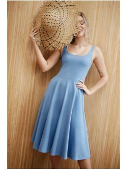 B218 Priglundanti ir platėjanti suknelė be rankovių - mėlyna