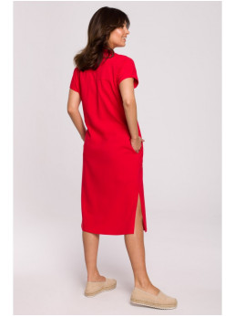 B222 Safari stiliaus suknelė su kišenėmis - raudona