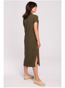 B222 Safari stiliaus suknelė su kišenėmis - chaki