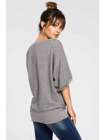 B048 Oversized blouse with a wrap detail - grey
