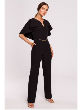 M670 Kombinezonas su apsiausto efektu - juoda